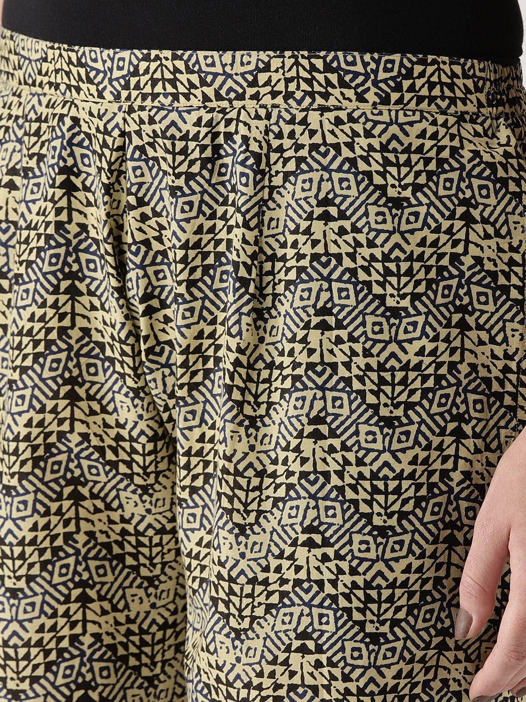 Beige Printed Cotton Trousers - ShopLibas