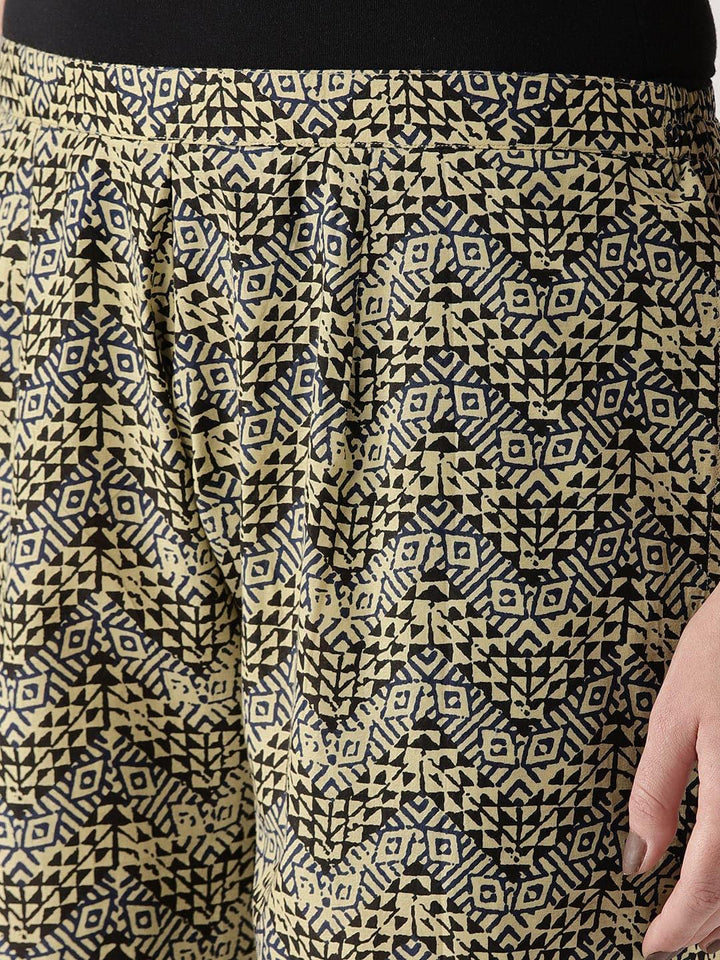 Beige Printed Cotton Trousers