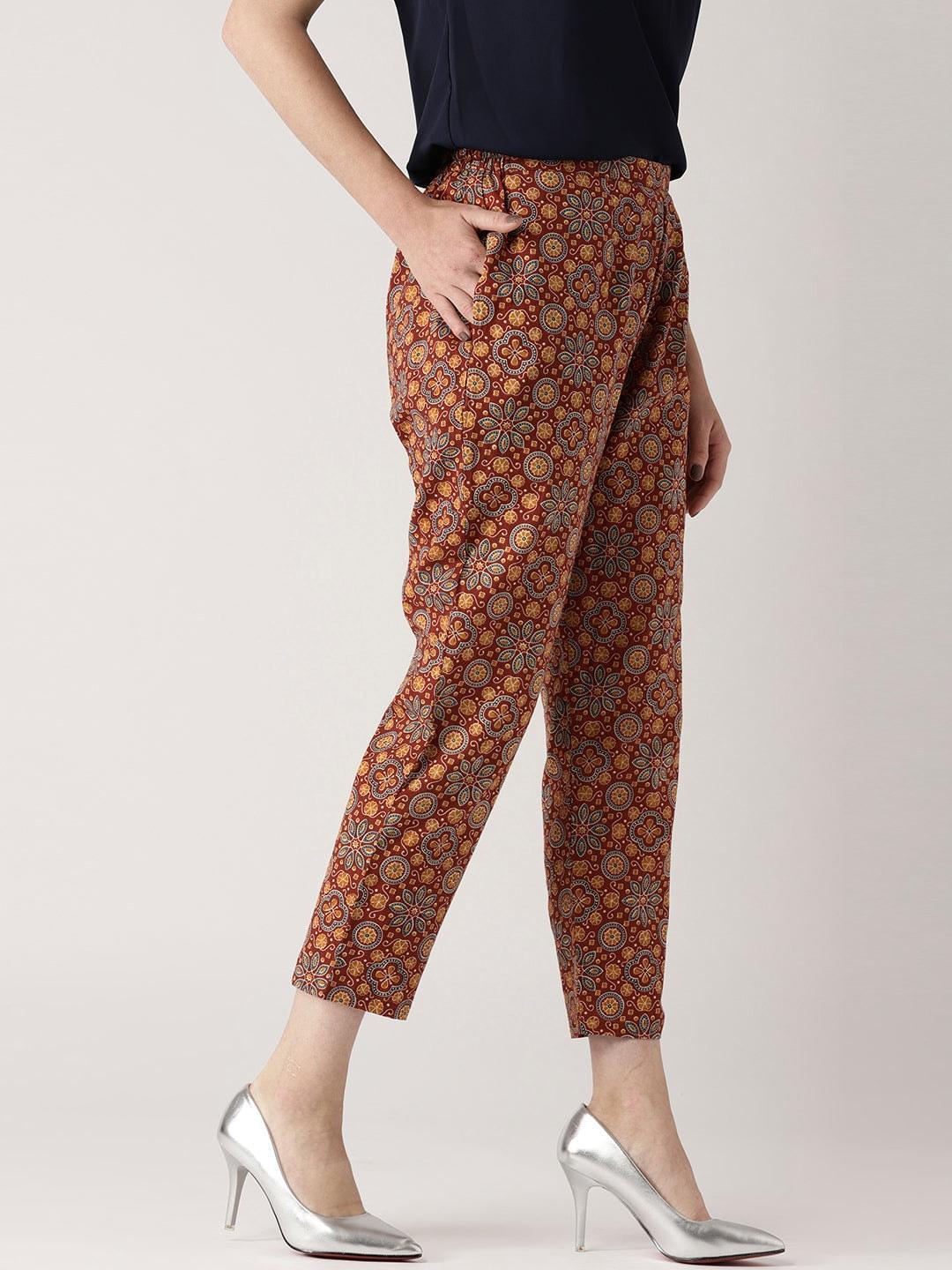 Maroon Printed Cotton Trousers - ShopLibas