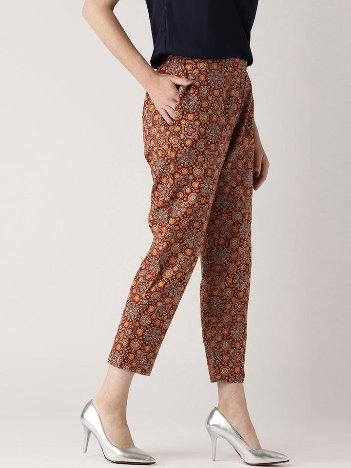 Maroon Printed Cotton Trousers