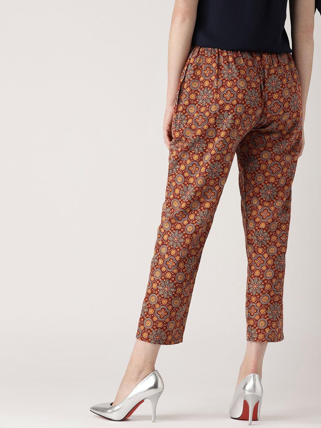 Maroon Printed Cotton Trousers - ShopLibas