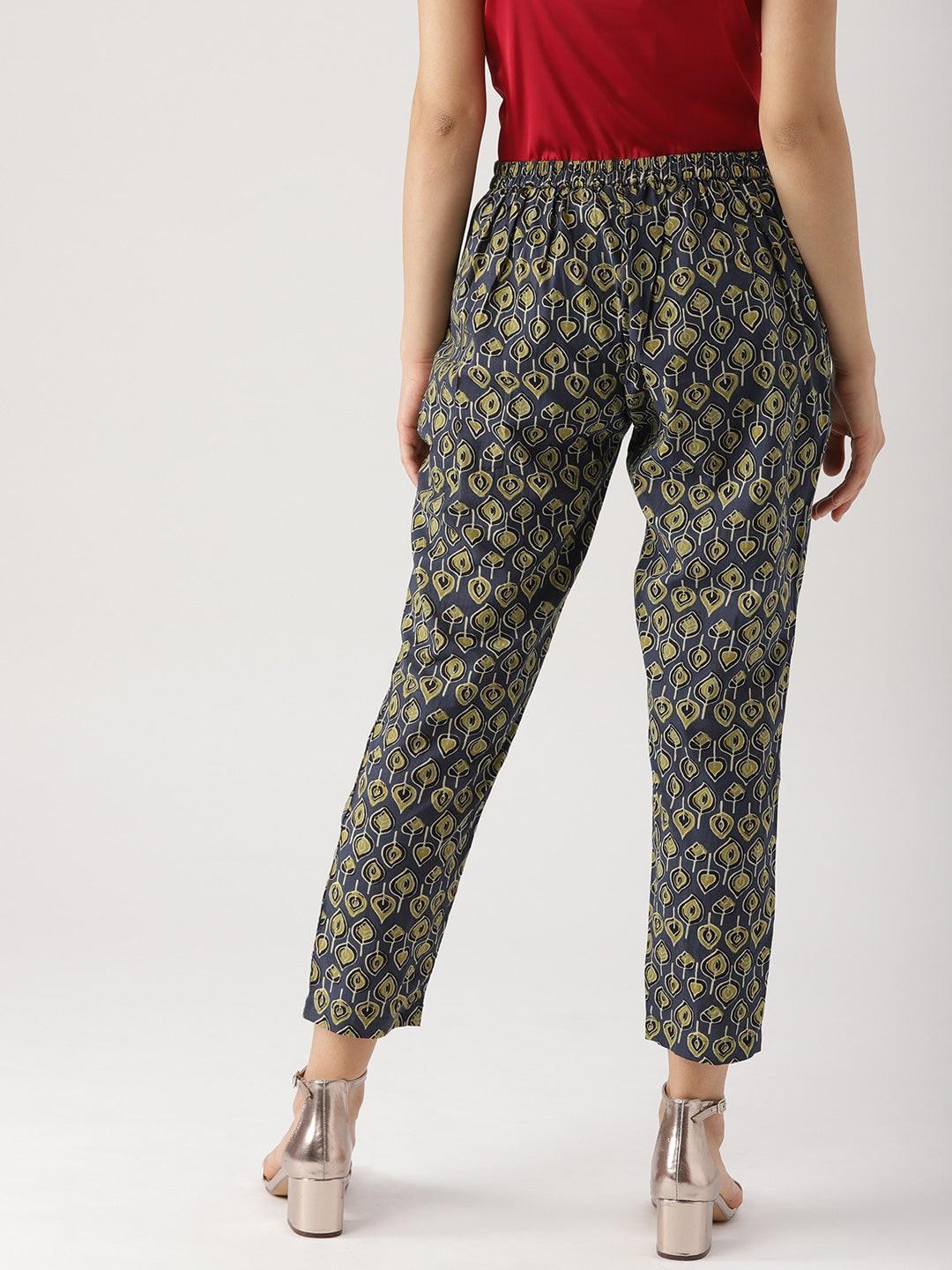 Blue Printed Cotton Trousers - ShopLibas