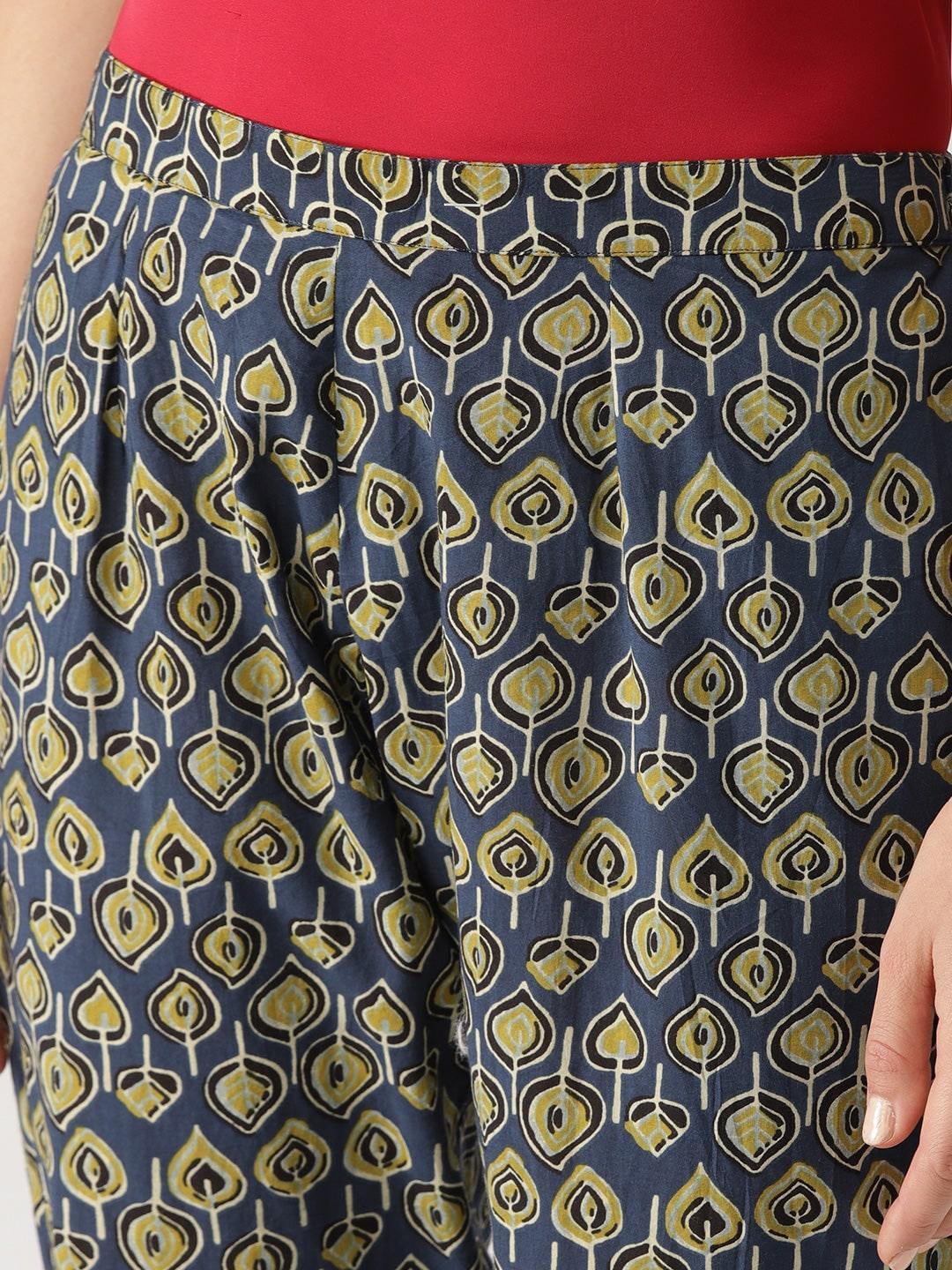 Blue Printed Cotton Trousers - ShopLibas