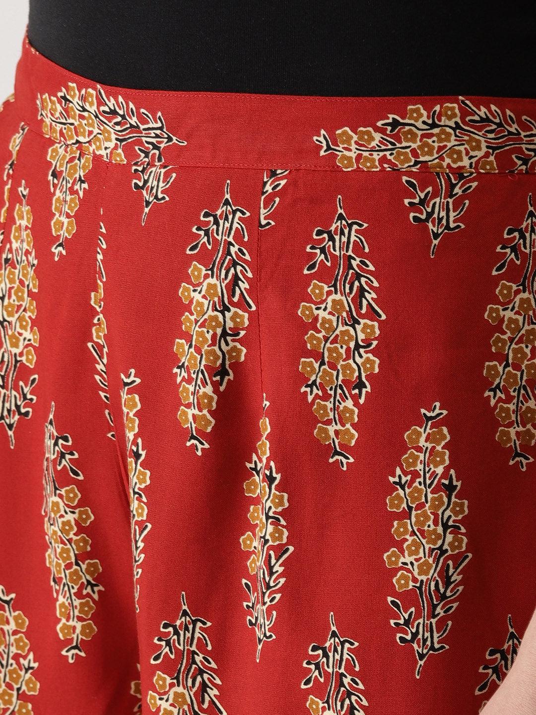 Red Printed Cotton Palazzos - ShopLibas