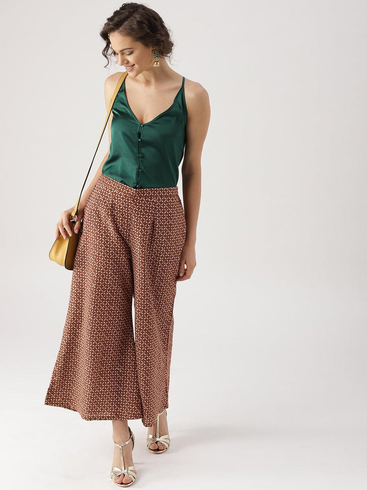 Brown Printed Cotton Palazzos