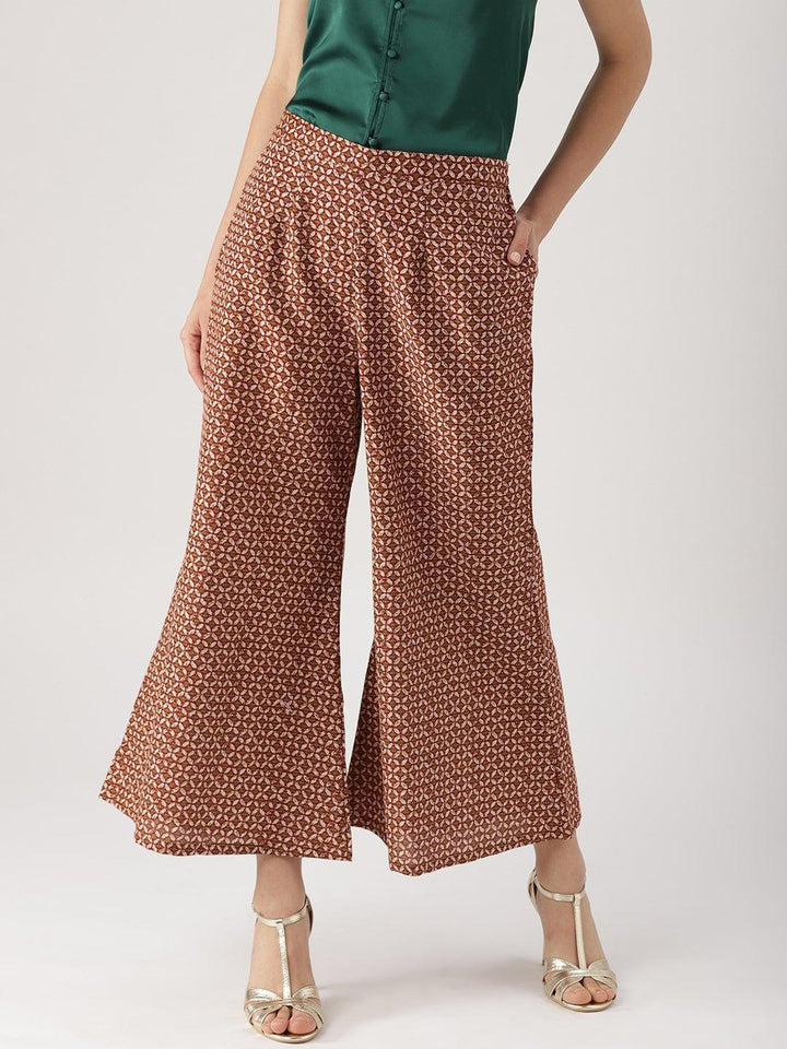Brown Printed Cotton Palazzos