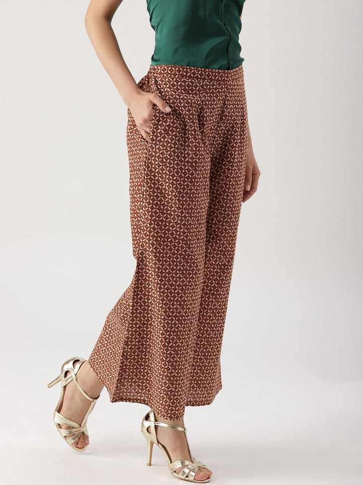 Brown Printed Cotton Palazzos