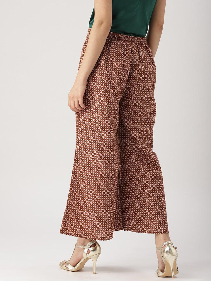 Brown Printed Cotton Palazzos