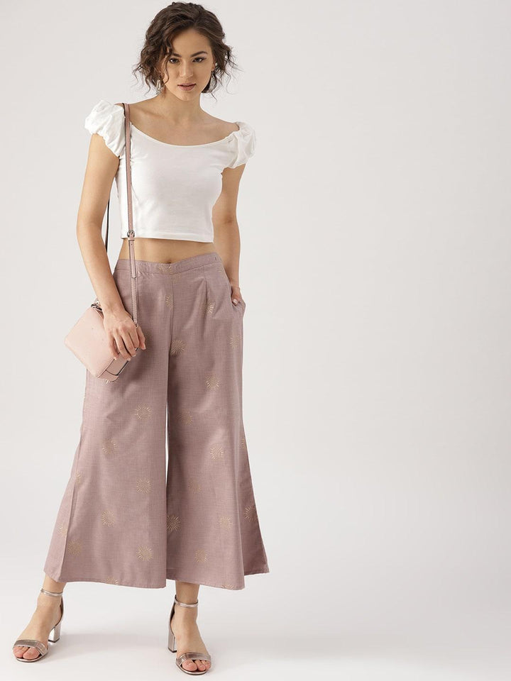 Purple Printed Cotton Palazzos