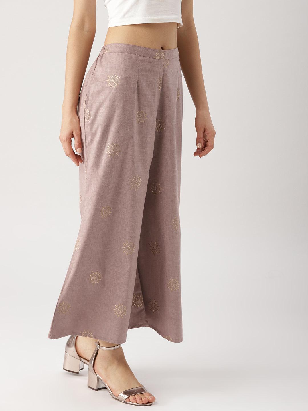 Purple Printed Cotton Palazzos - ShopLibas