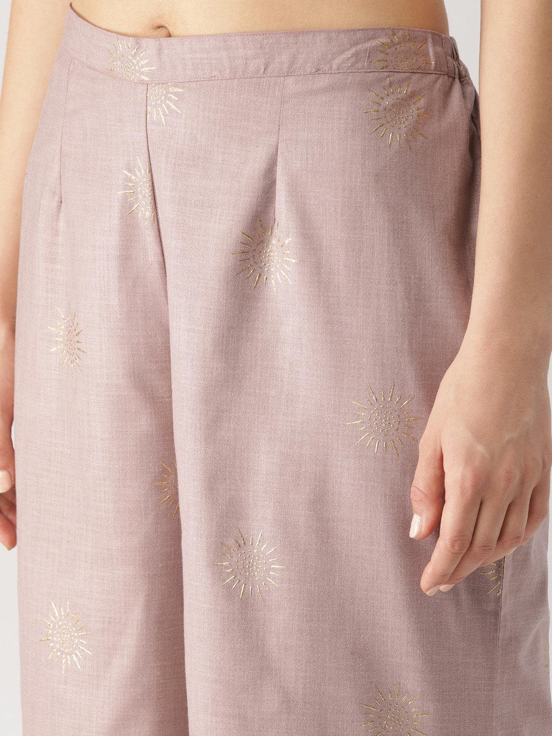 Purple Printed Cotton Palazzos - ShopLibas