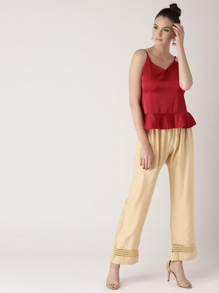 Beige Solid Rayon Palazzos