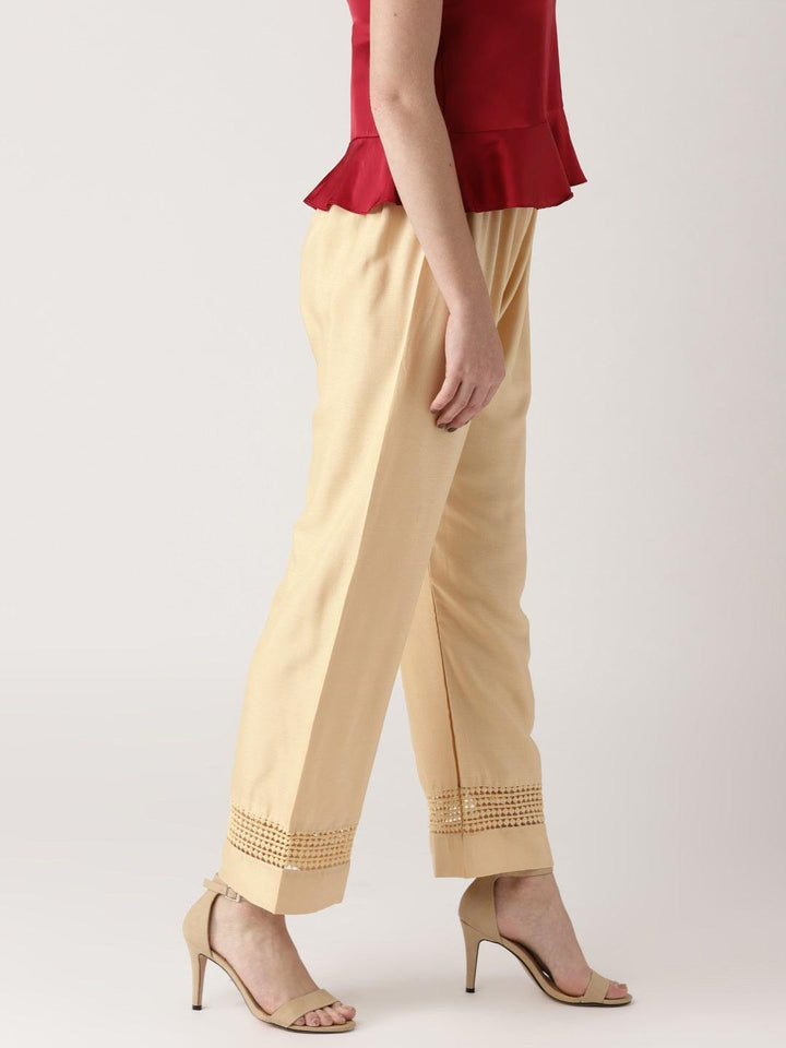 Beige Solid Rayon Palazzos