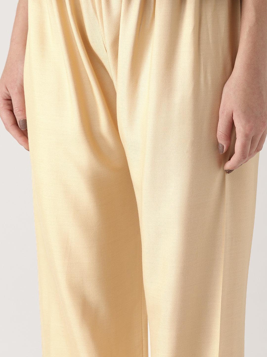 Beige Solid Rayon Palazzos - ShopLibas