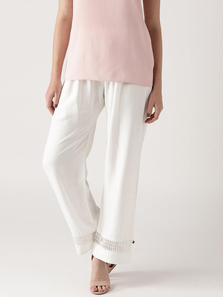White Solid Rayon Palazzos