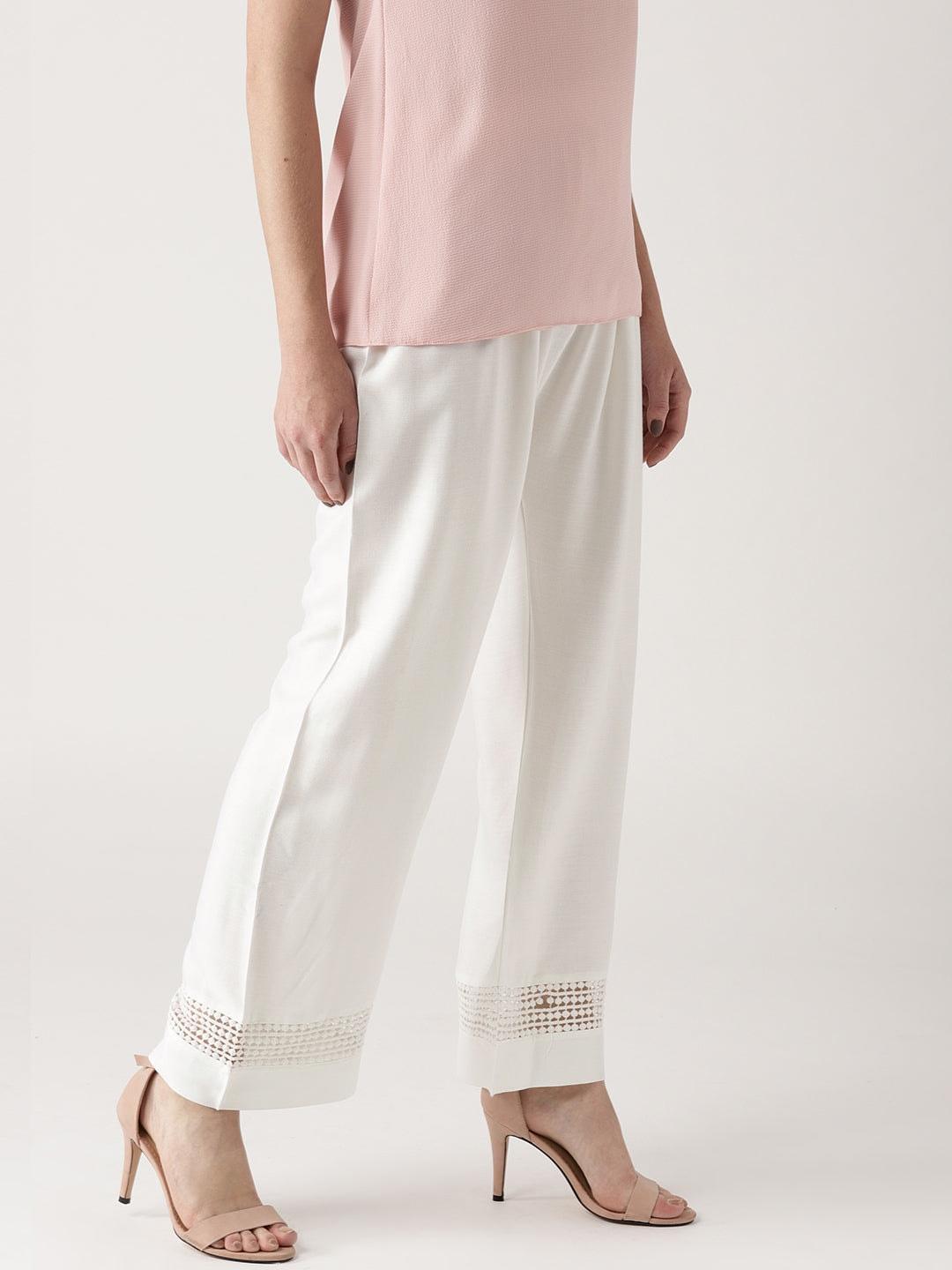 White Solid Rayon Palazzos - ShopLibas