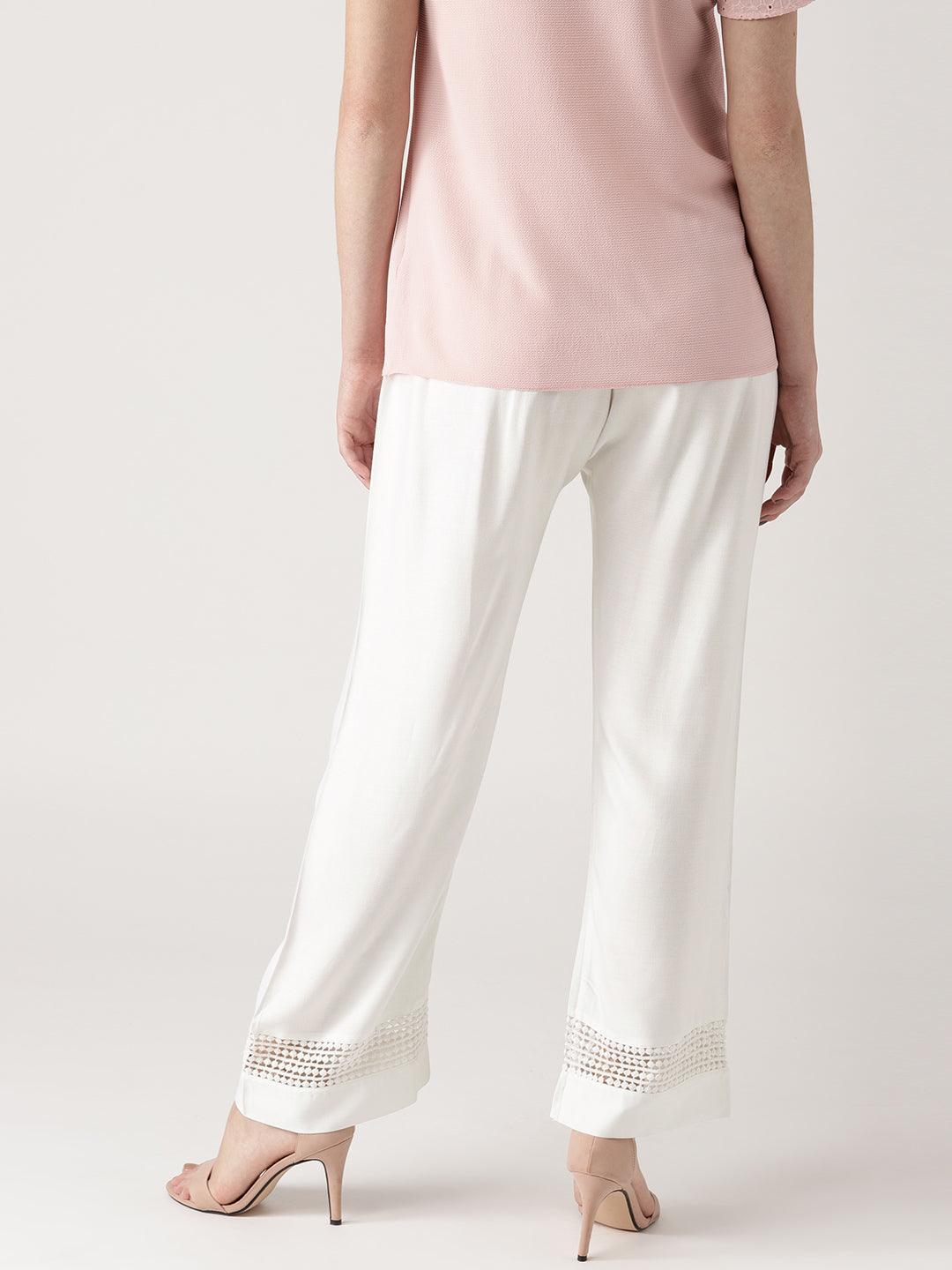White Solid Rayon Palazzos - ShopLibas