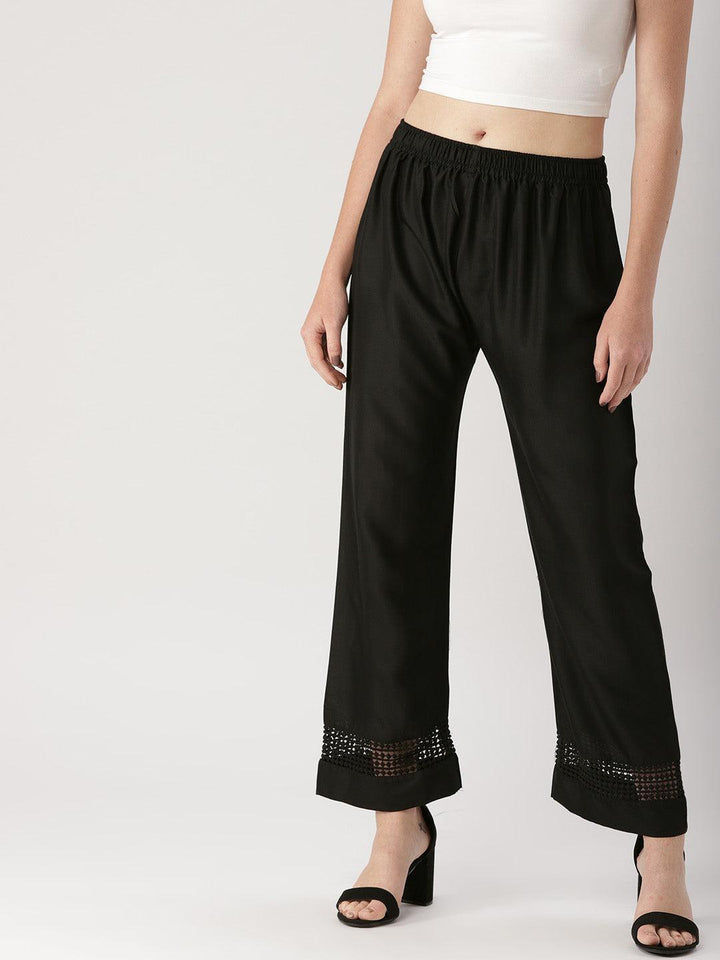 Black Solid Rayon Palazzos