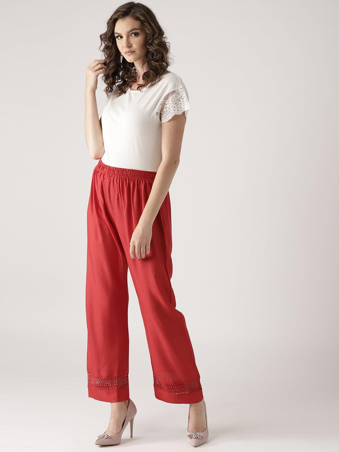 Red Solid Rayon Palazzos - ShopLibas
