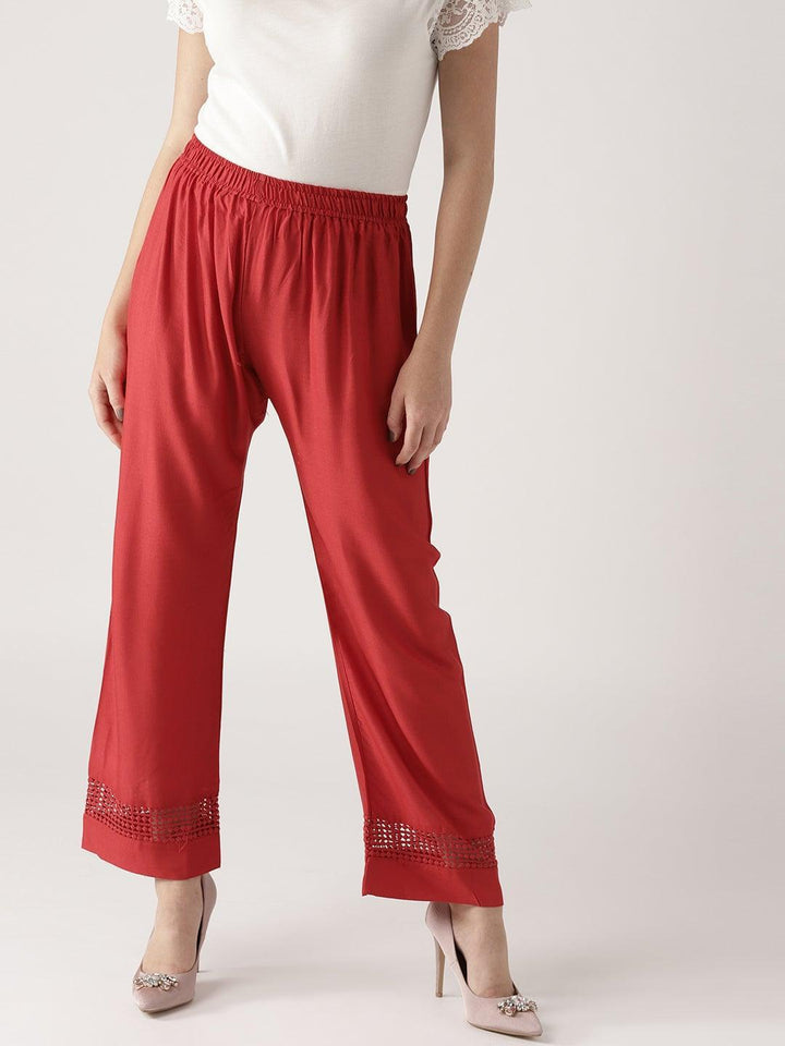 Red Solid Rayon Palazzos