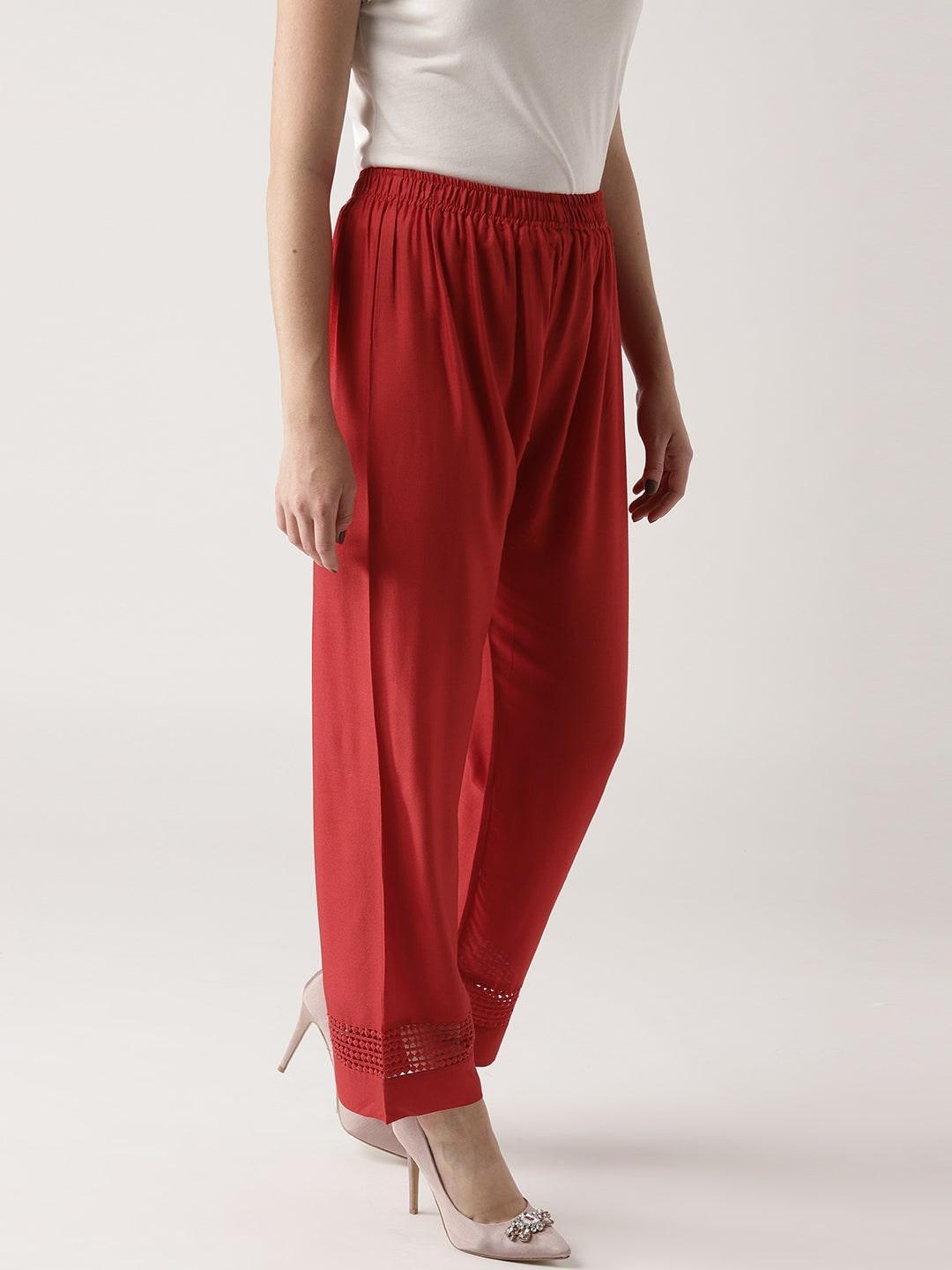 Red Solid Rayon Palazzos - ShopLibas