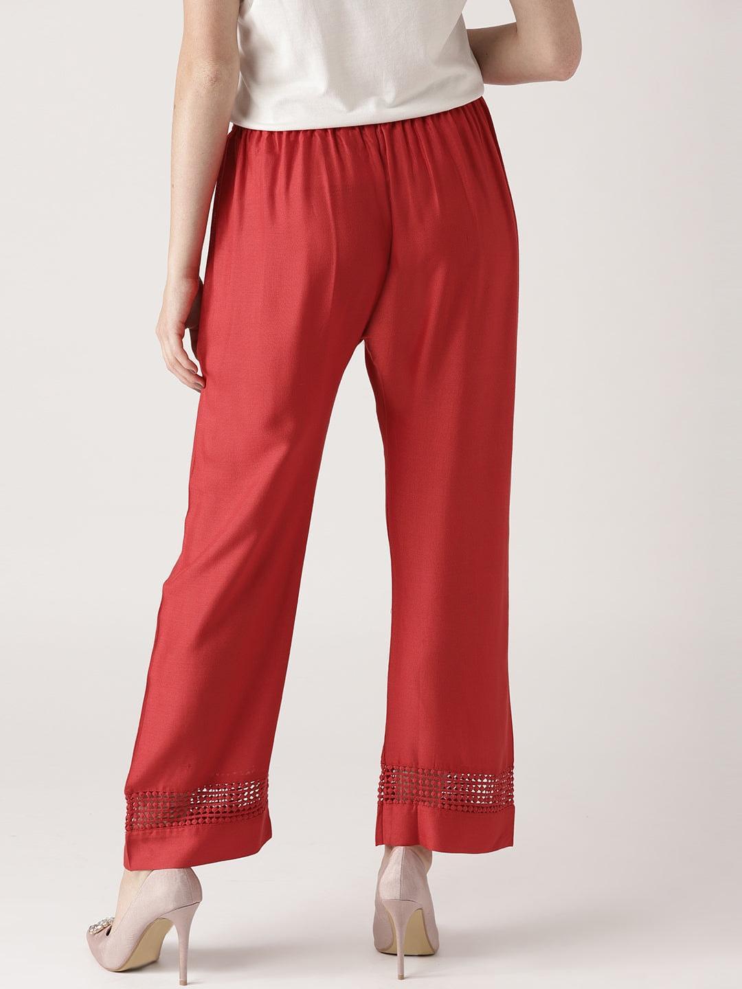 Red Solid Rayon Palazzos - ShopLibas