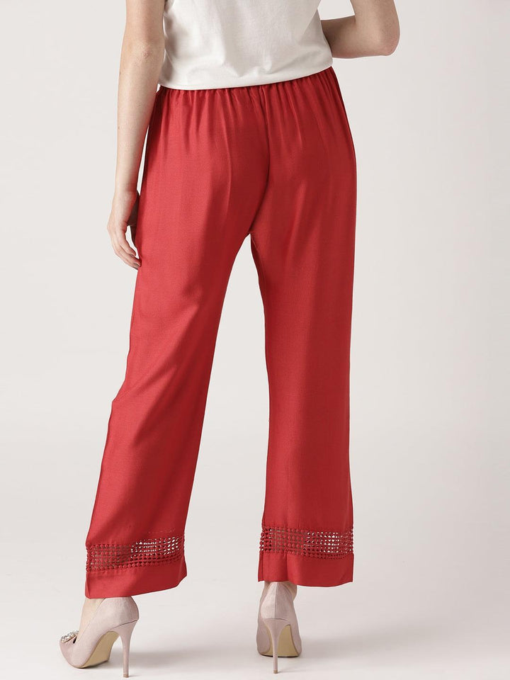 Red Solid Rayon Palazzos