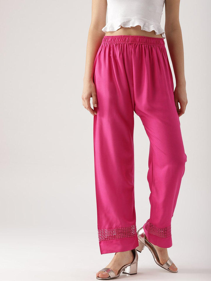 Pink Solid Rayon Palazzos