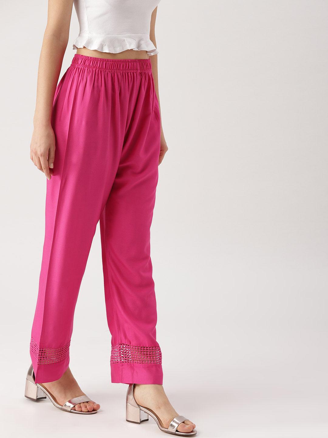 Pink Solid Rayon Palazzos - ShopLibas
