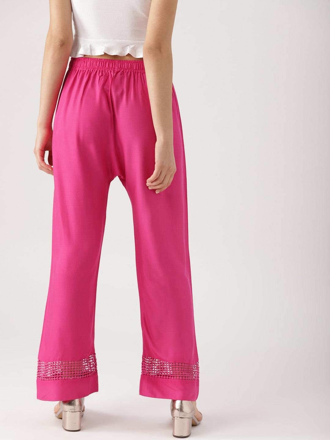Pink Solid Rayon Palazzos - ShopLibas