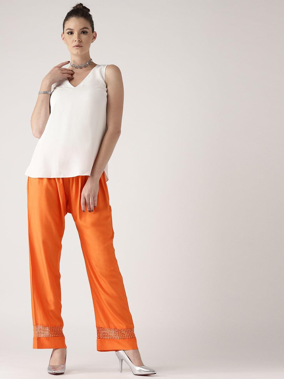 Orange Solid Rayon Palazzos - ShopLibas