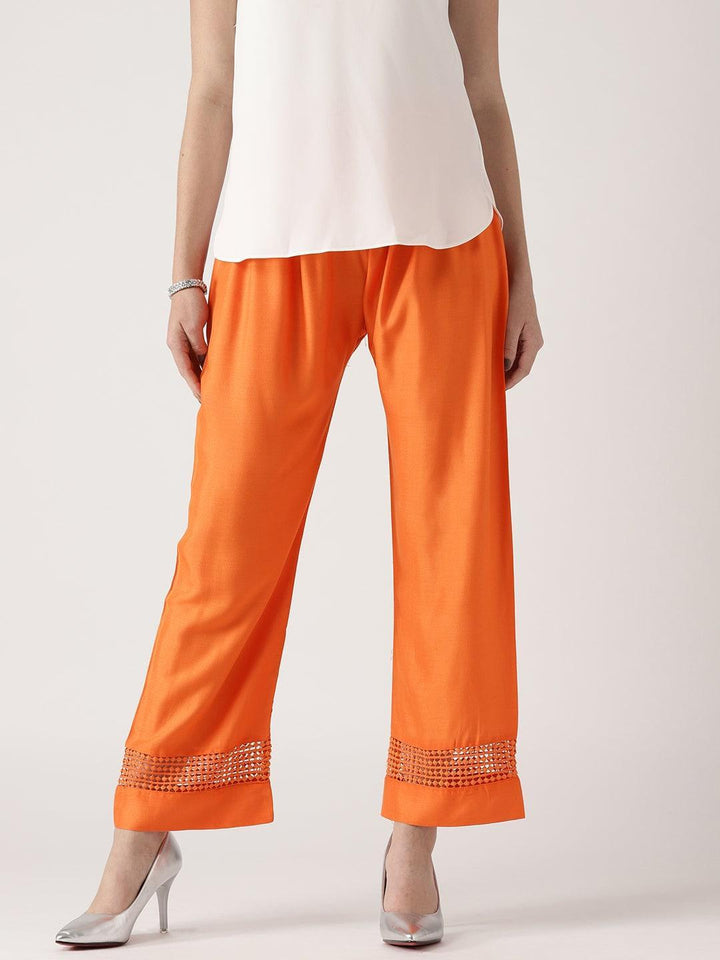 Orange Solid Rayon Palazzos