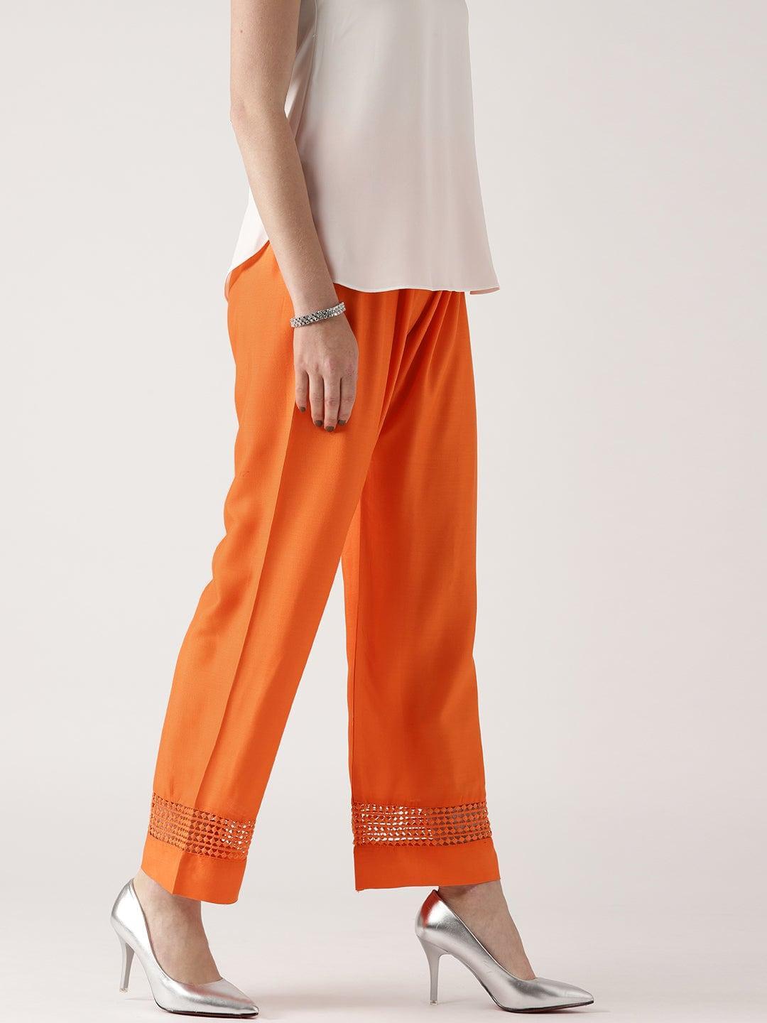 Orange Solid Rayon Palazzos - ShopLibas