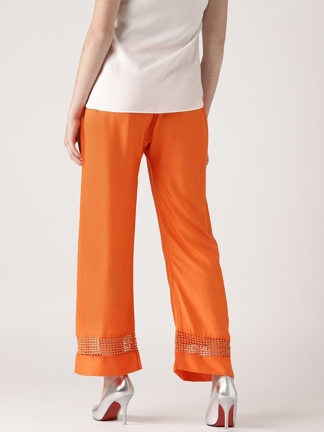 Orange Solid Rayon Palazzos - ShopLibas