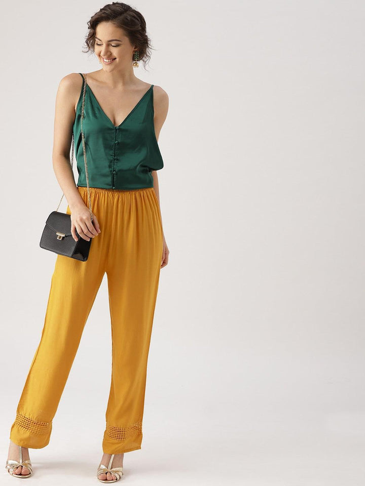 Yellow Solid Rayon Palazzos