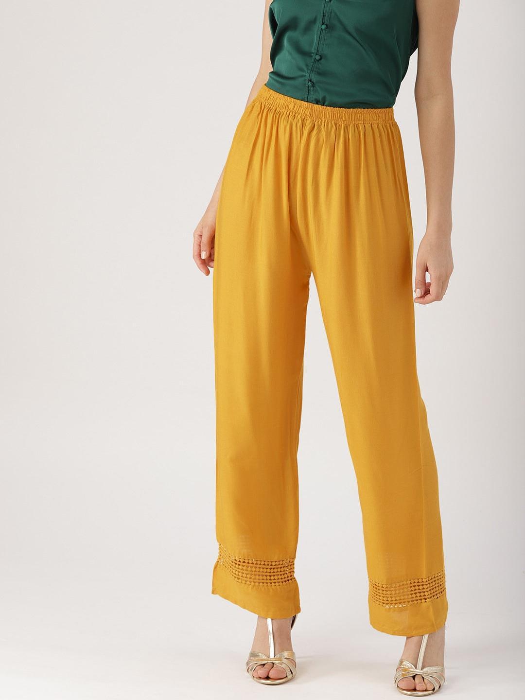 Yellow Solid Rayon Palazzos - ShopLibas