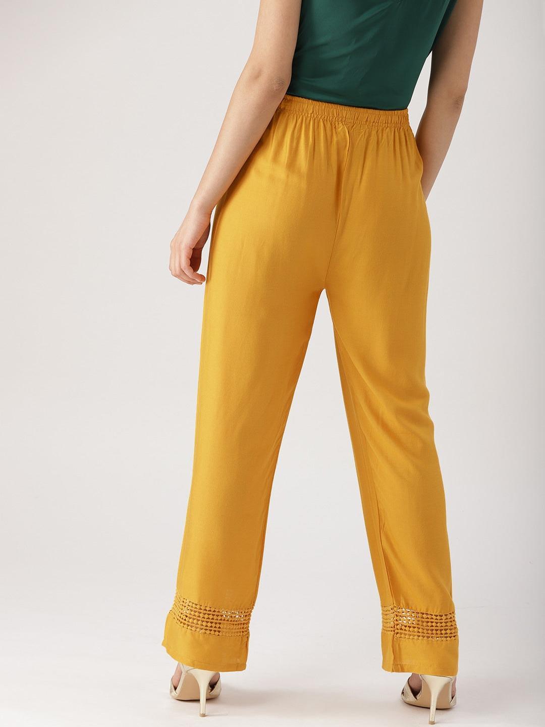 Yellow Solid Rayon Palazzos - ShopLibas