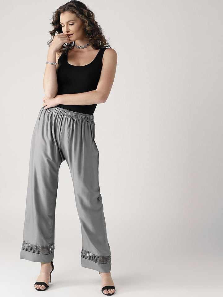 Grey Solid Rayon Palazzos