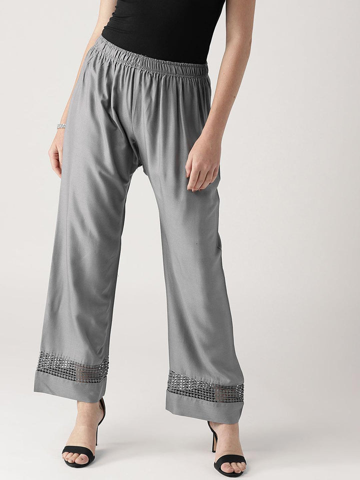Grey Solid Rayon Palazzos