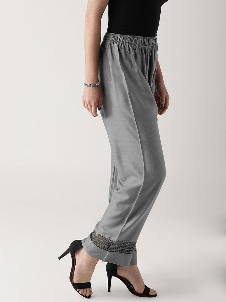 Grey Solid Rayon Palazzos