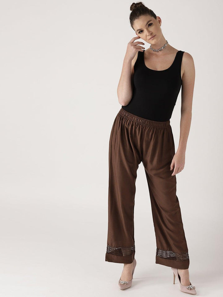 Brown Solid Rayon Palazzos