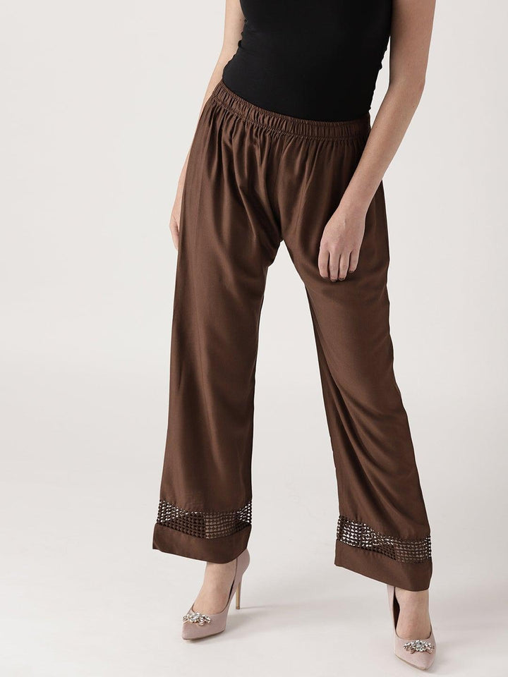 Brown Solid Rayon Palazzos