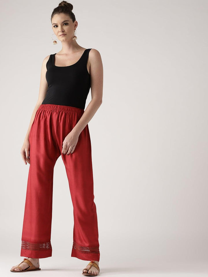 Maroon Solid Rayon Palazzos