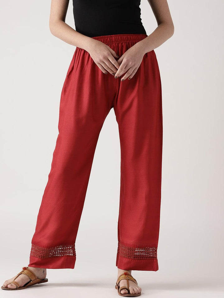 Maroon Solid Rayon Palazzos