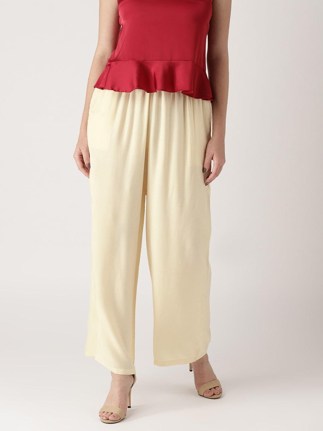 White Solid Rayon Palazzos - ShopLibas