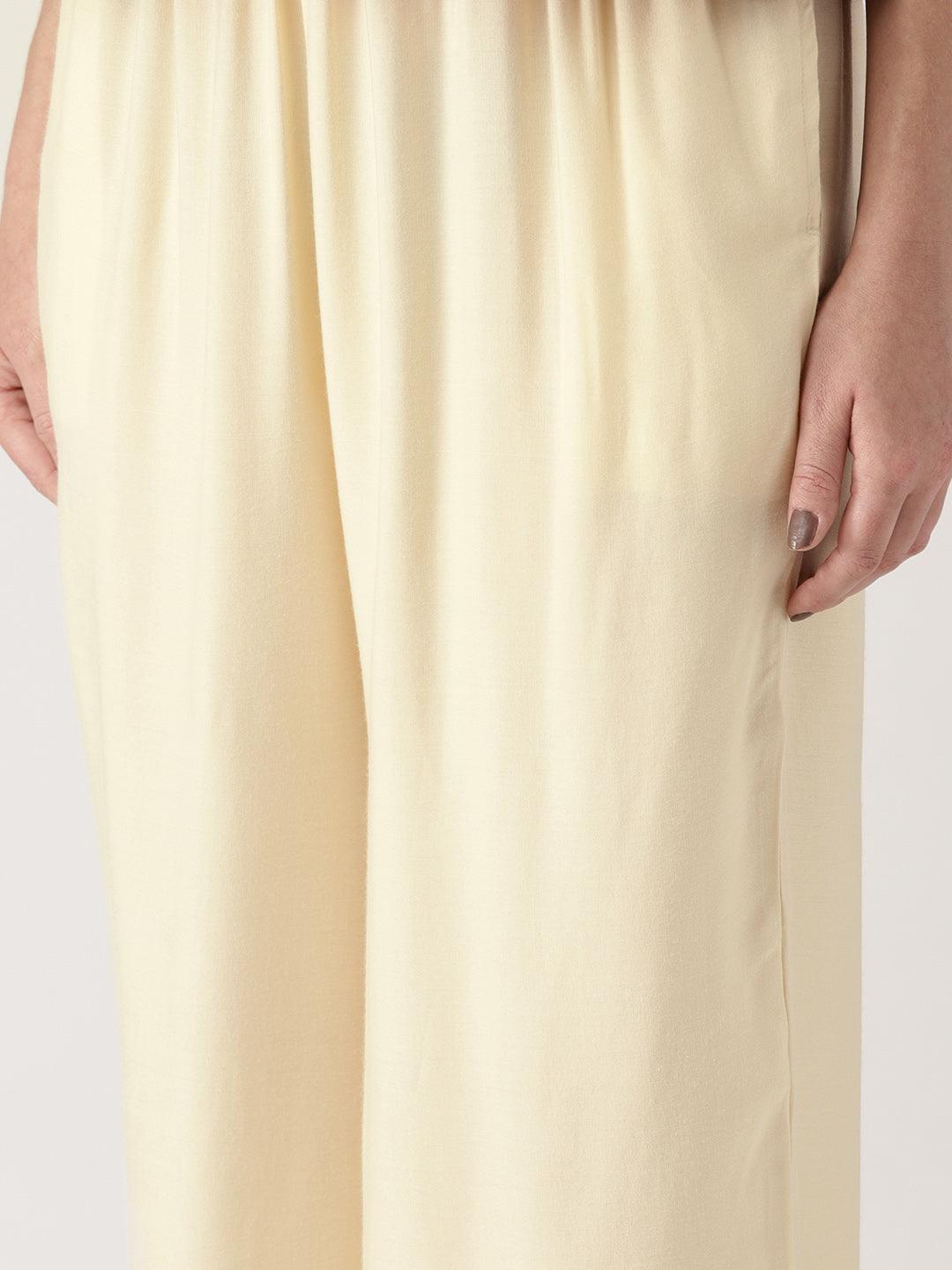 White Solid Rayon Palazzos - ShopLibas