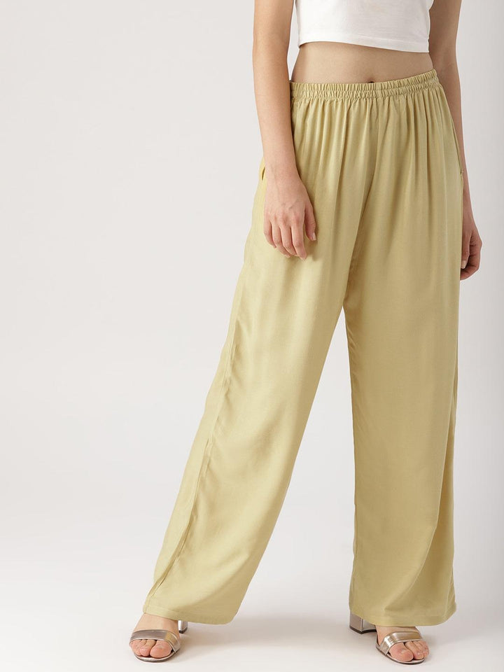 Beige Solid Rayon Palazzos