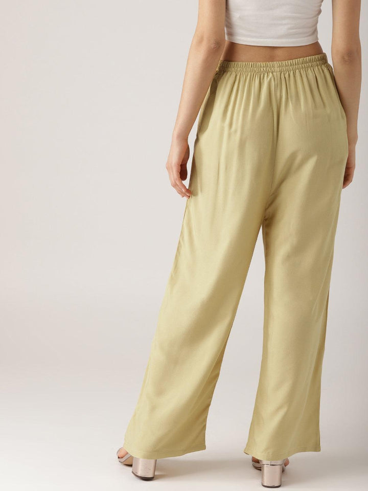 Beige Solid Rayon Palazzos