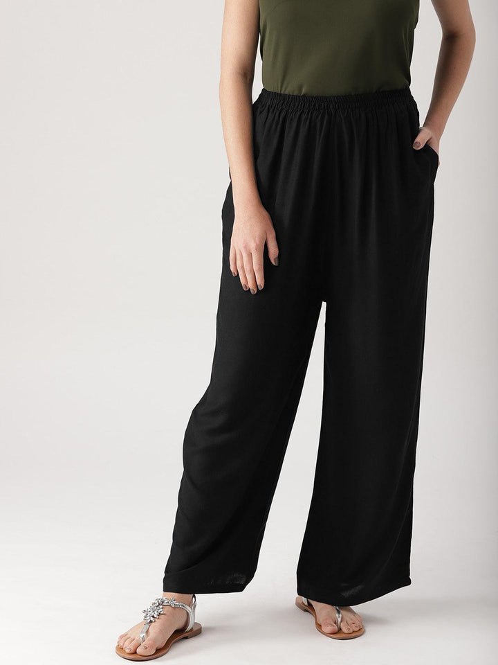 Black Solid Rayon Palazzos