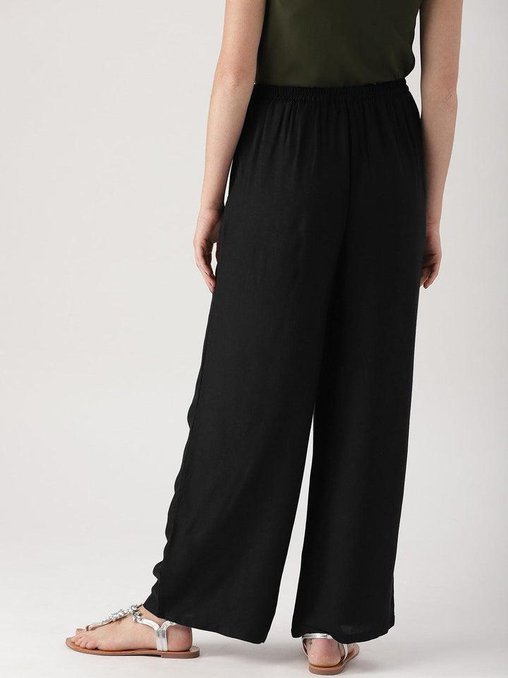 Black Solid Rayon Palazzos